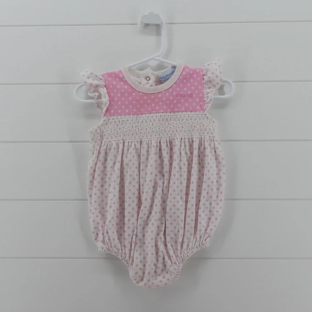 Vintage OshKosh B'Gosh Baby Girl Pink Star Smocked Bubble Romper 18 Months USA